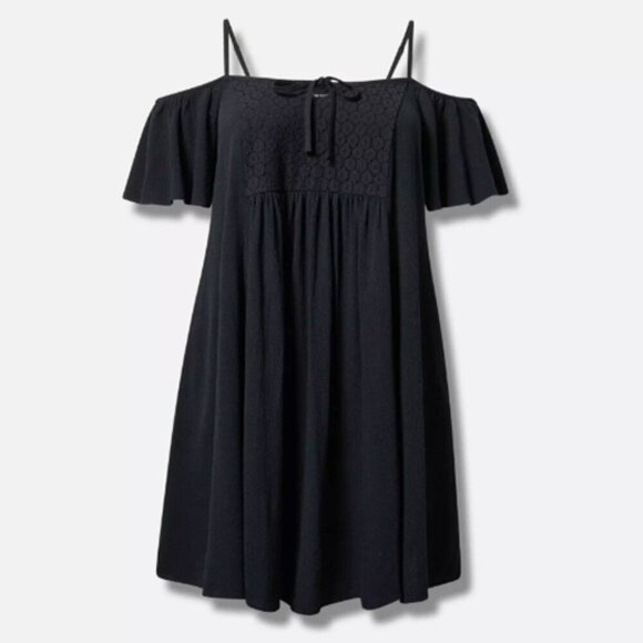 Torrid NWT Mini Gauze Cold Shoulder Trapeze Dress Black  Size L (0) - Picture 5 of 16
